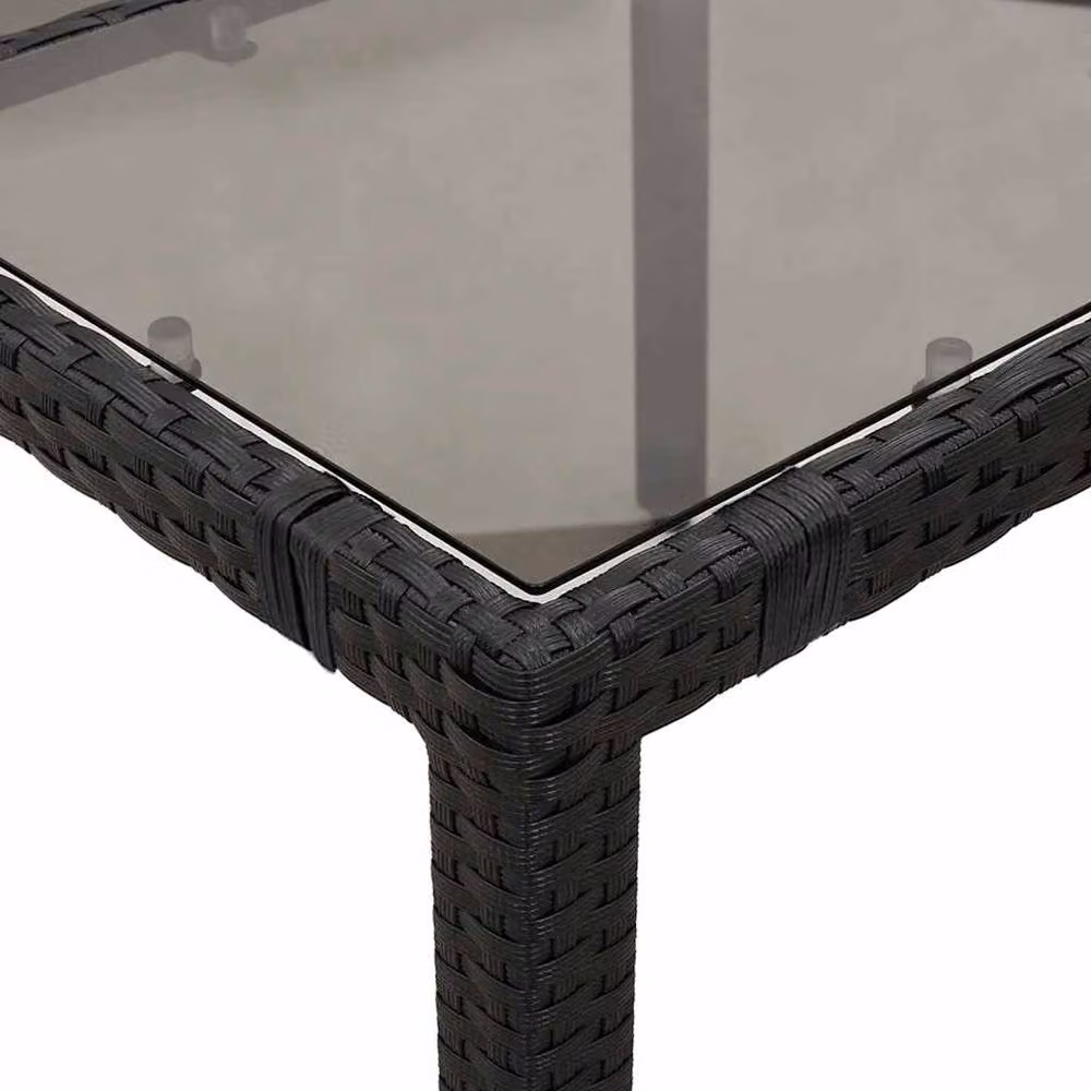 Berkfield Home Square Garden Table with Glass Top in Black Poly Rattan, W/D/H: 90 x 90 x 75 cm – 5