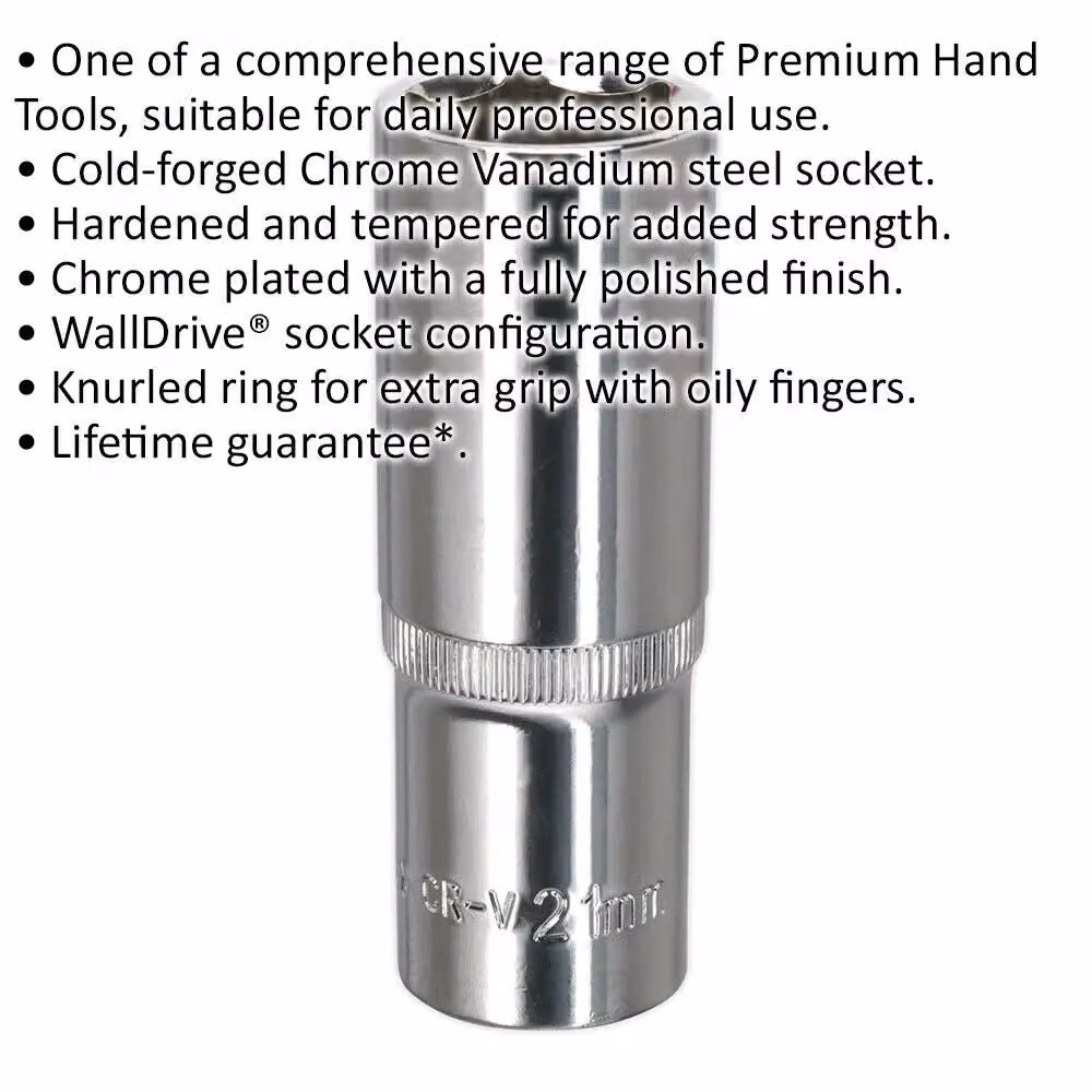Loops 21mm Deep Drive Socket 1/2 inch Square Drive Forged Chrome Vanadium Steel in Silver – 2