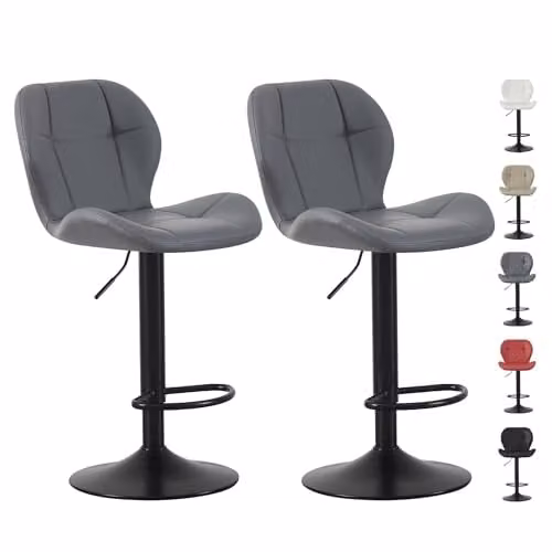 mcc direct Stella Set of 2 Grey Faux Leather Swivel Bar Stools with Backrest and Footrest – 1