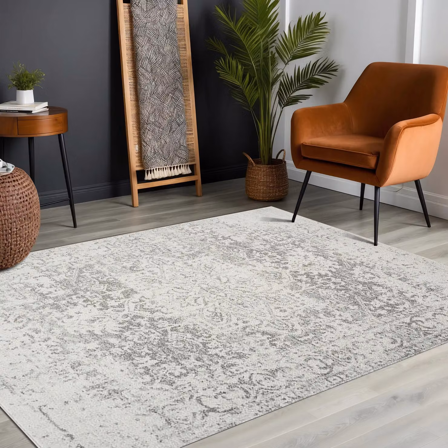 Livabliss Harput Vintage Boho Living Room Rug in Grey, Blue, Orange and White, W: 200 cm, D: 275 cm – 4