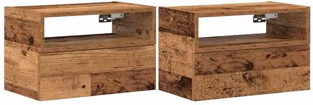 Berkfield Home Set of 2 Wall-mounted Bedside Cabinets in Old Wood Brown, W/D/H: 45 x 26 x 28.5 cm