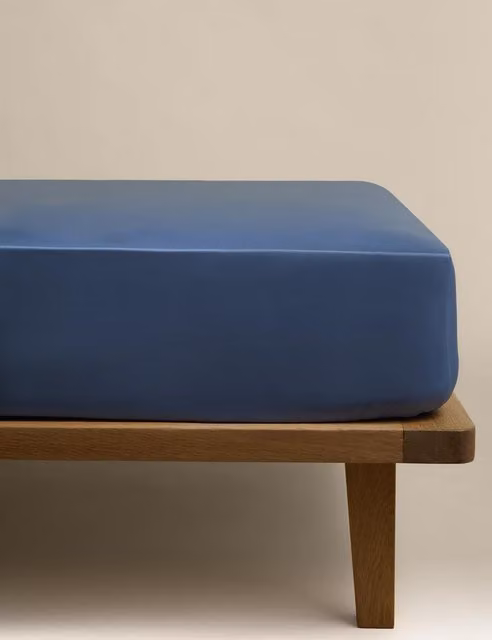M&S Egyptian Cotton 230 Thread Count Mako Satin Deep Fitted Sheet, Slate Blue, W: 140 cm, L: 200 cm