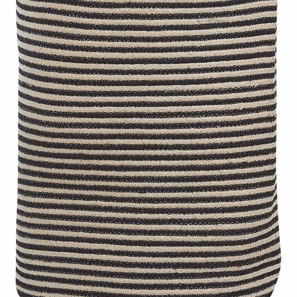 Wyld and Coco Large Round Cotton Storage Basket and Laundry Bin in Beige and Black, Diameter: 41 cm, Height: 51 cm – 2