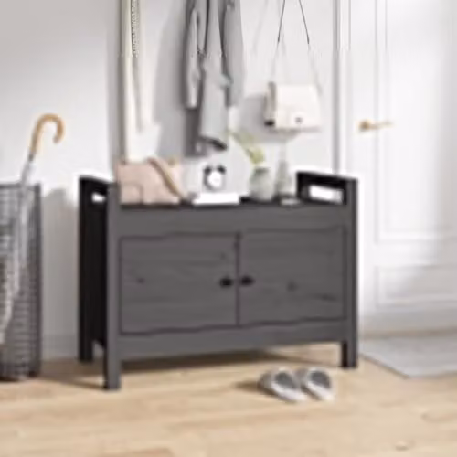 vidaXL Grey Rustic Pine Wood Hall Bench and Shoe Rack, W: 80 cm, D: 40 cm, H: 60 cm – 2