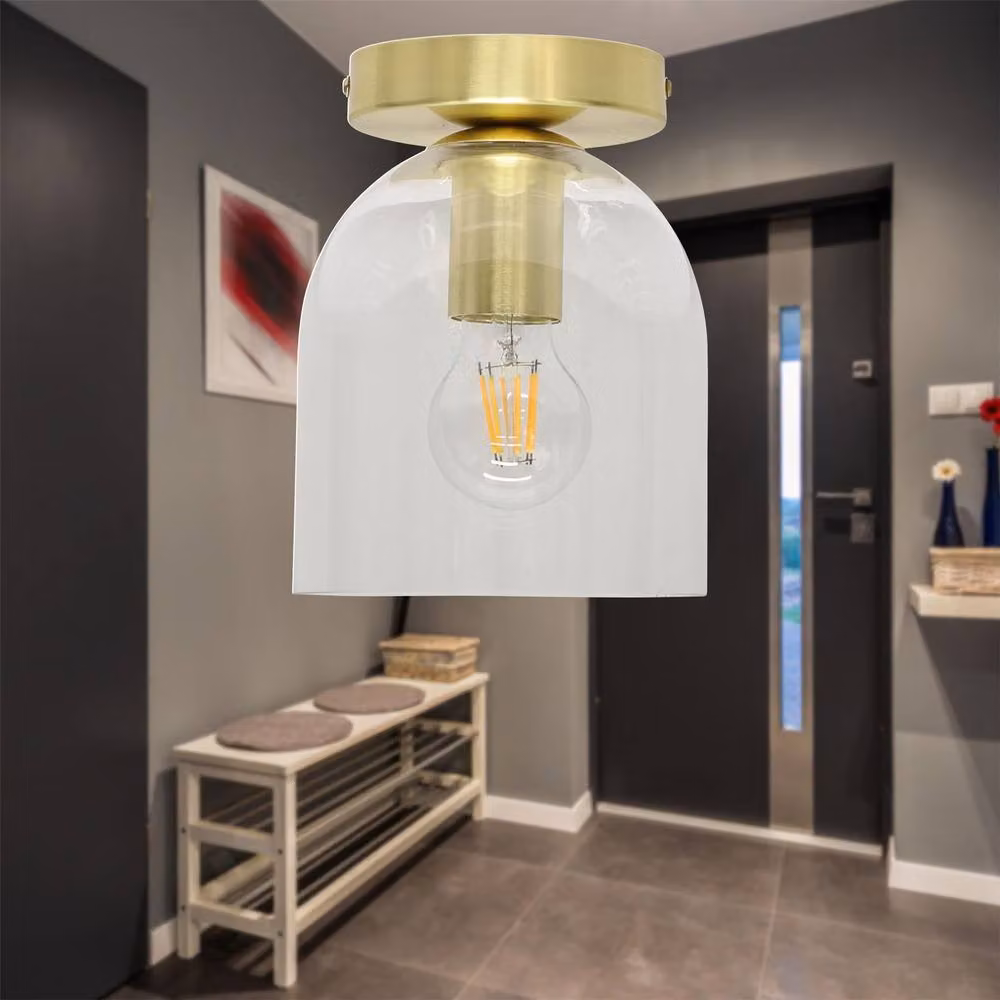 First Choice Lighting Belten Clear Glass Cloche Ceiling Light Fitting in Gold/Brass – 2