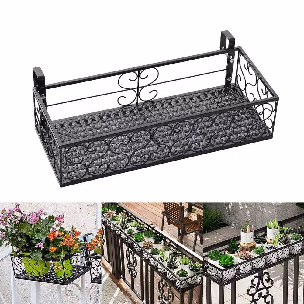 FORGEVIO Black Metal Hanging Trough Planter for Balcony Railings, W/D/H: 50 x 20 x 12 cm – 3