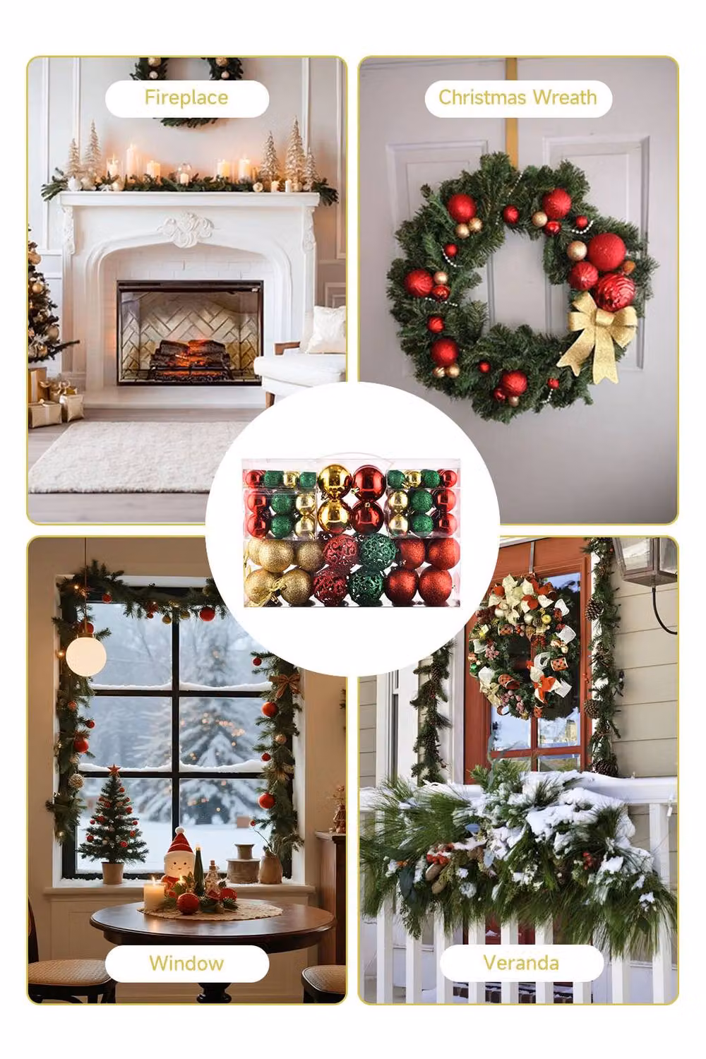 Living and Home 100-Piece Christmas Ornament Set with Red and Multicolour Glitter, Cutout and Textured Round Plastic Baubles – 2