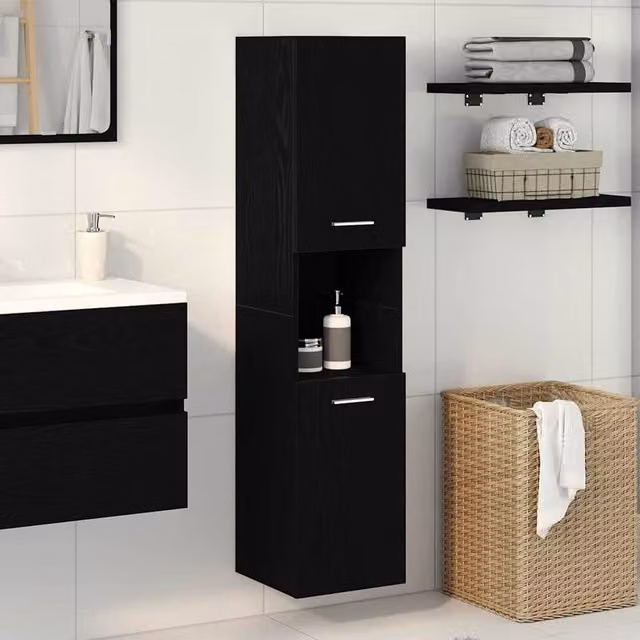 Berkfield Home Black Oak Bathroom Wall Cabinet, W/D/H: 30 x 30 x 130 cm – 1