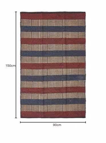 Homescapes Multicolour Red and Blue Striped Geometric Jute Rug W/D/H: 90 x 150 cm – 4