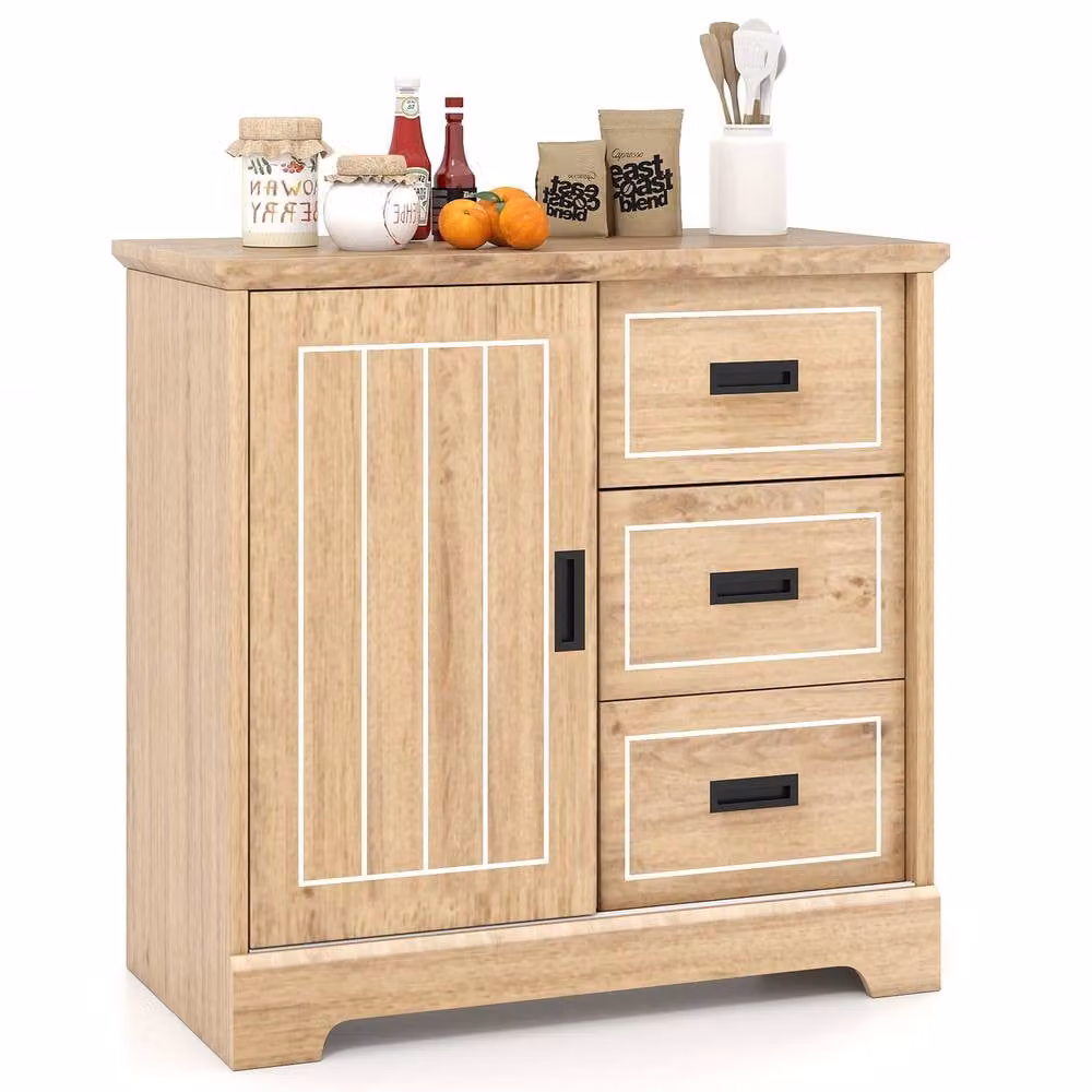 Costway Sideboard Buffet Cabinet and Kitchen Storage Cabinet in Light Oak – 2