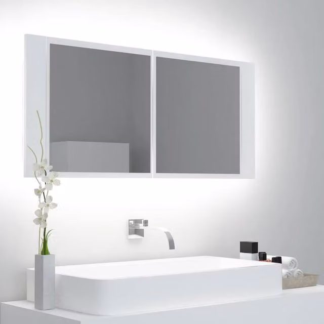Berkfield Home LED Bathroom Mirror Cabinet in White with Integrated Lighting and Internal Shelves, W/D/H: 100 x 12 x 45 cm