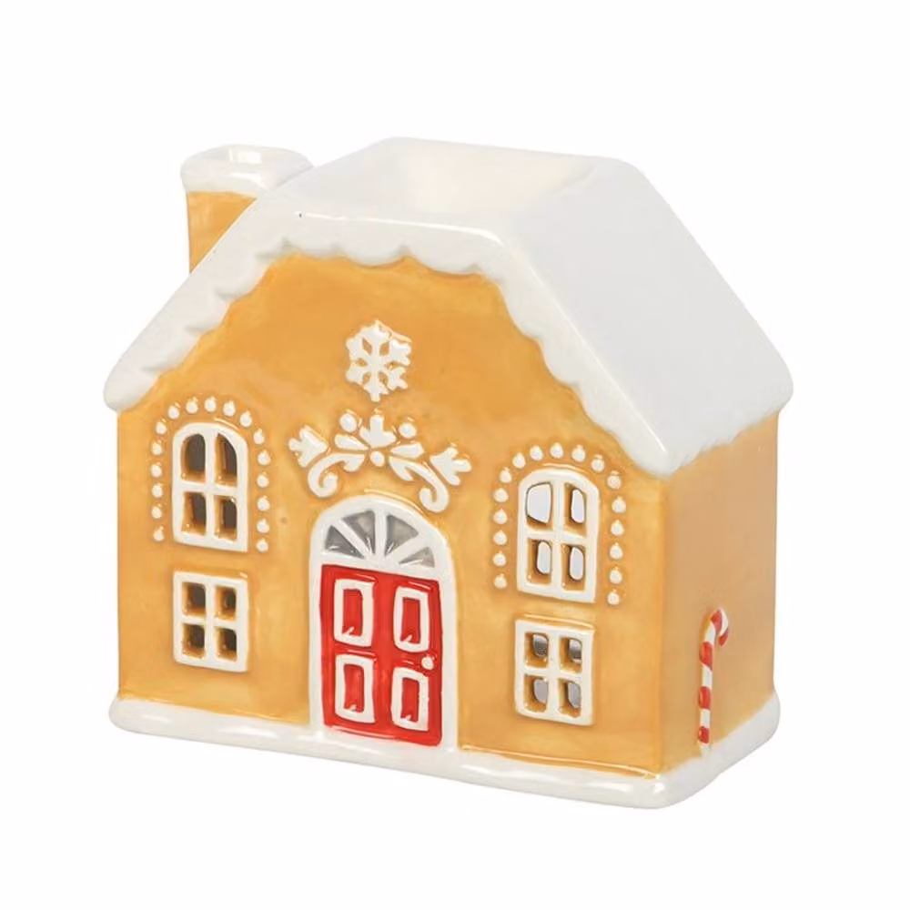 Uniqueful Candy Cane Gingerbread House Ceramic Oil Burner and Wax Warmer, Multicolour Tabletop Tealight Design – 3