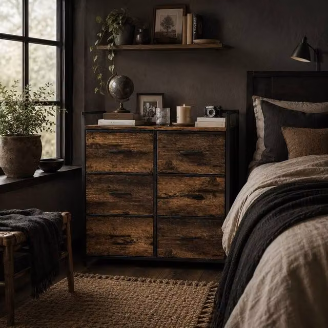 Wyld Haus Luve 6 Drawer Fabric and Metal Storage Chest in Rustic Brown and Black – 1