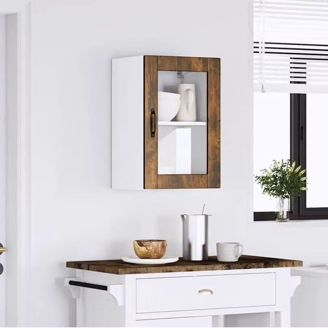 Berkfield Home Porto Kitchen Wall Cabinet with Glass Doors in Smoked Oak Brown, W/D/H: 60 x 31 x 40 cm – 1