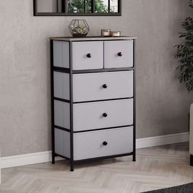 Vida Designs Modern Metal Chest of Drawers in Beige and Grey