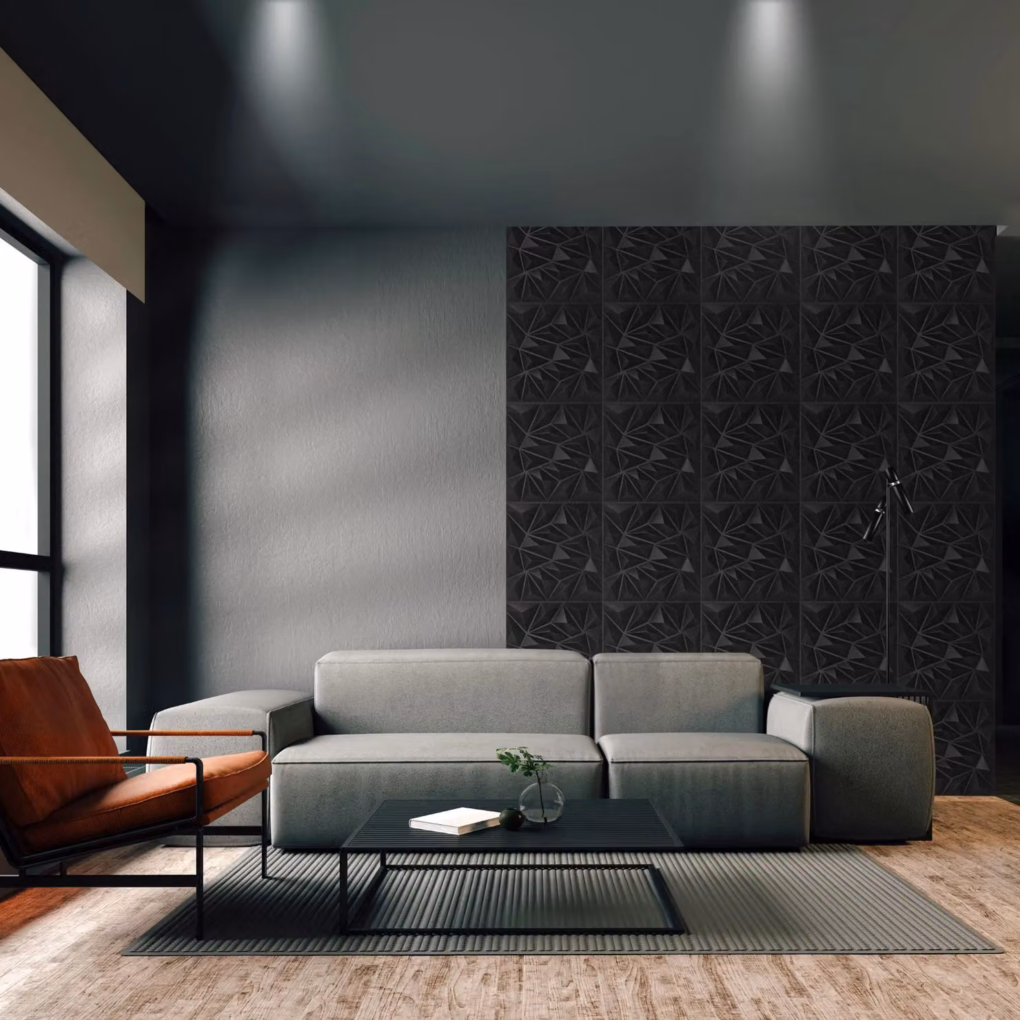 Novecrafto 3D Modern Diamond Design PVC Wall Panels, Black, 6 Sheets, W/D/H: 50 x 50 x 50 cm – 2