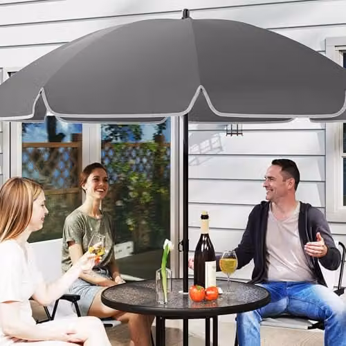 Outsunny 6 Piece Modern Garden Furniture Set with Round Glass Table and 6 Folding Chairs in White and Beige – 4