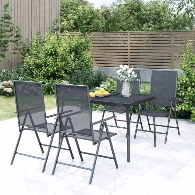 Berkfield Home 5 Piece Garden Dining Set in Anthracite Steel and Black – 1