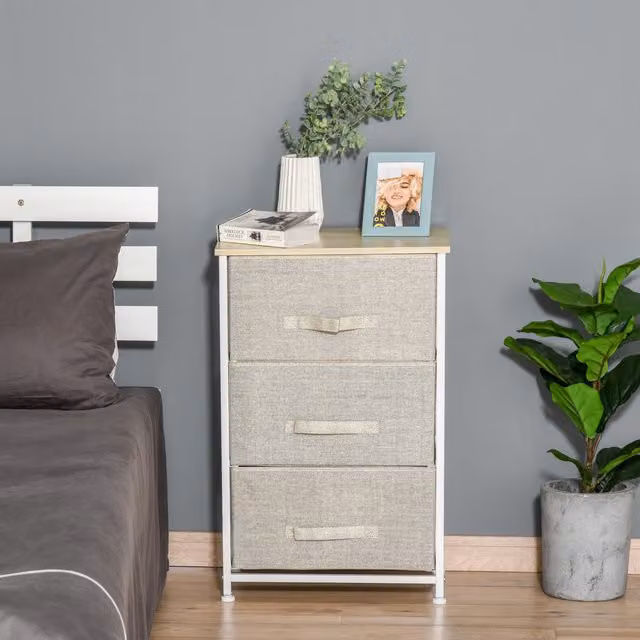 HOMCOM 3 Tier Drawer Cabinet Organiser with Metal Frame, Grey