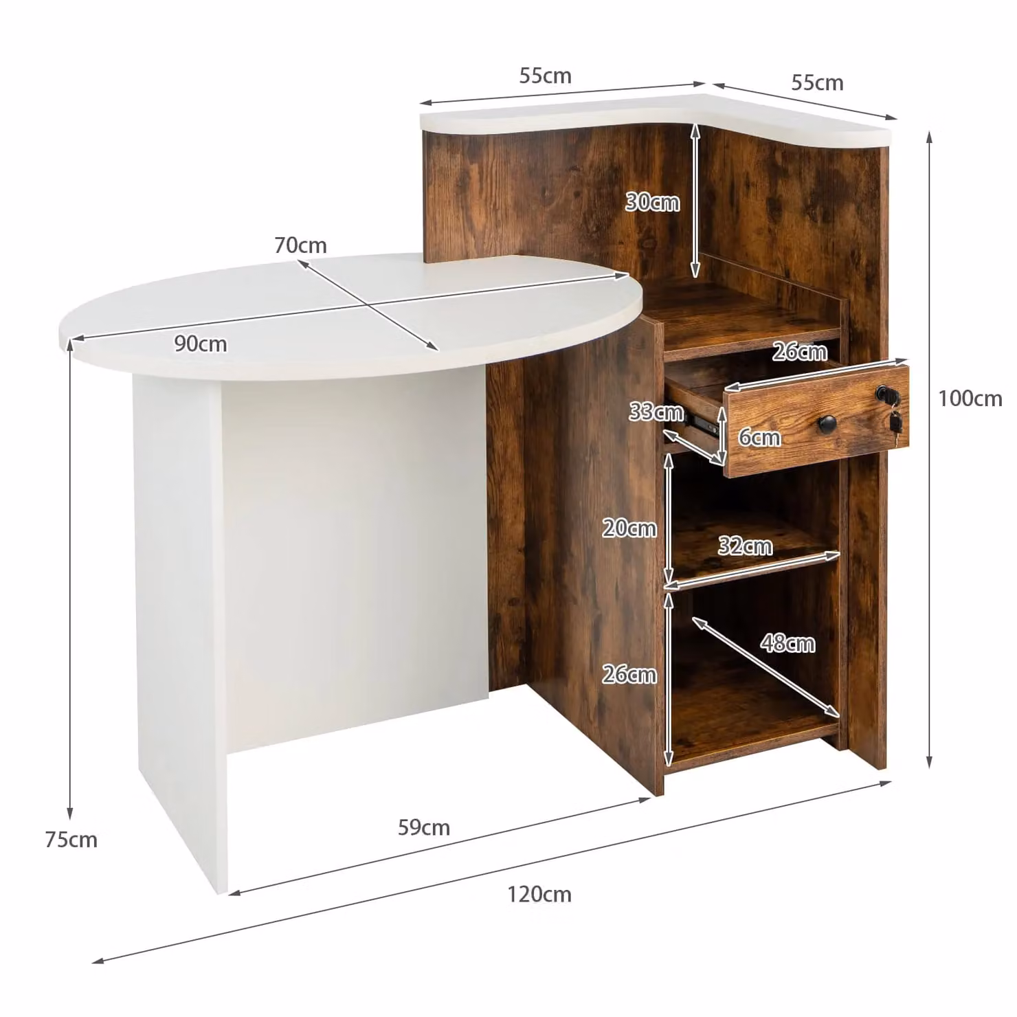Costway Modern White Reception Desk with Lockable Drawer and MDF Laminate Finish – 1