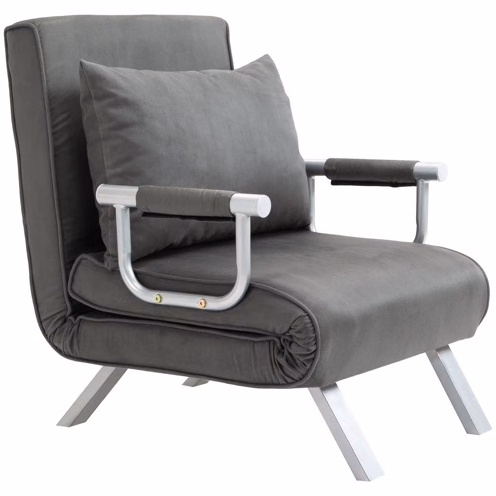 STILVORA 4-in-1 Grey Microfibre Chair Bed with Adjustable Back and Metal Frame – 4