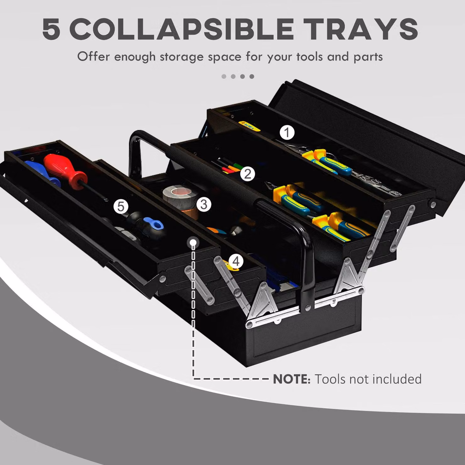 DURHAND 3 Tier Metal Toolbox with 5 Trays and Carry Handle in Black – 5
