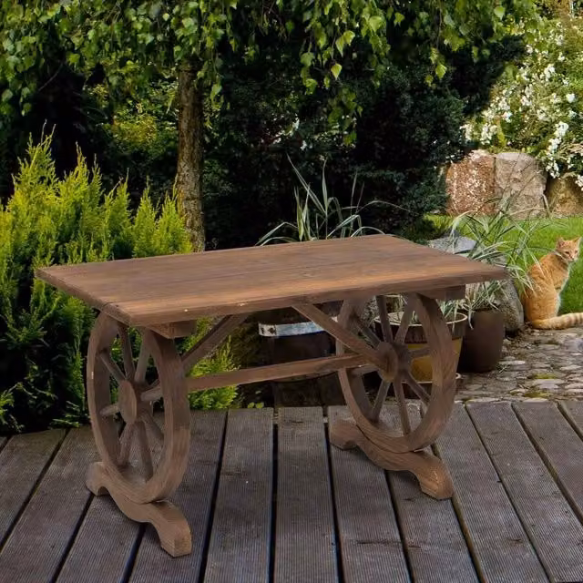 EONLION Brown Rustic Wood Outdoor Coffee and Dining Table, Width: 100 cm