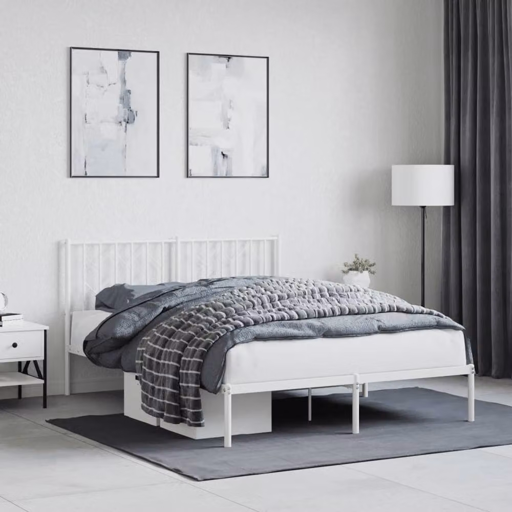 Berkfield Home Metal Bed Frame with Headboard in White, W/D/H: 140 x 190 cm – 2