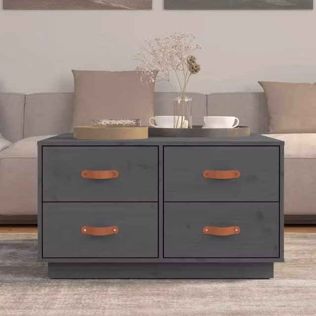 Berkfield Home Beautiful Grey Solid Wood Pine Coffee Table W/D/H: 80 x 80 x 45 cm