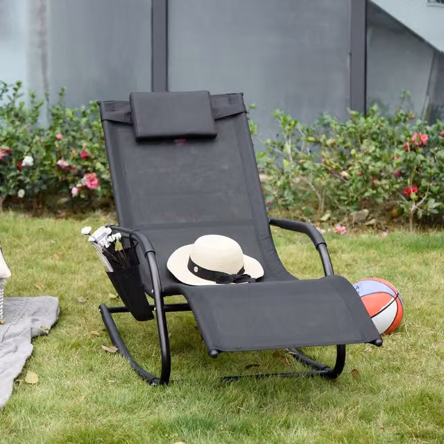 Outsunny Modern Black Breathable Mesh Rocking Chair with Armrests