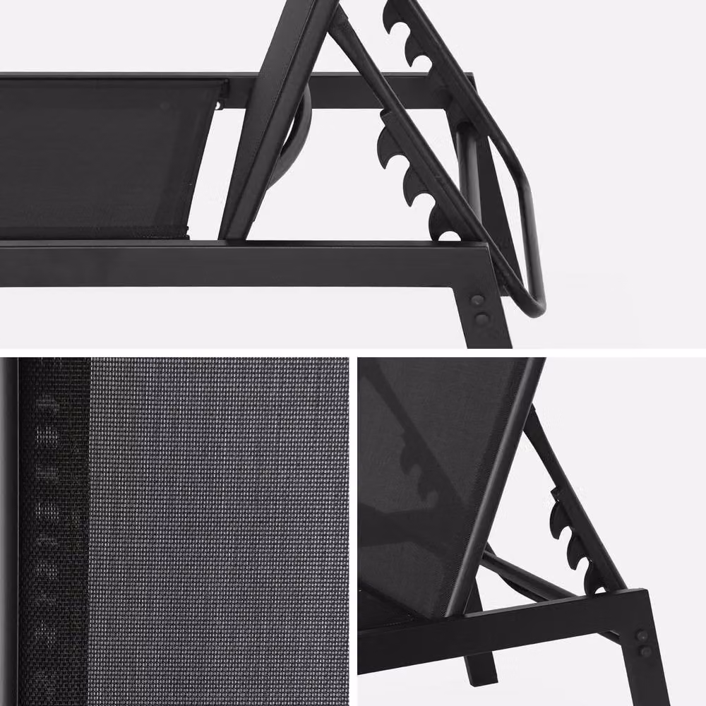 sweeek Set of 2 Multi-position Deckchairs in Black Textilene and Powder Coated Steel – 3