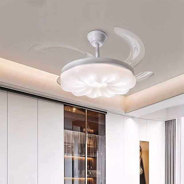 Livingandhome Modern Round Dimmable Ceiling Fan Light with Remote Control and Night Light in White