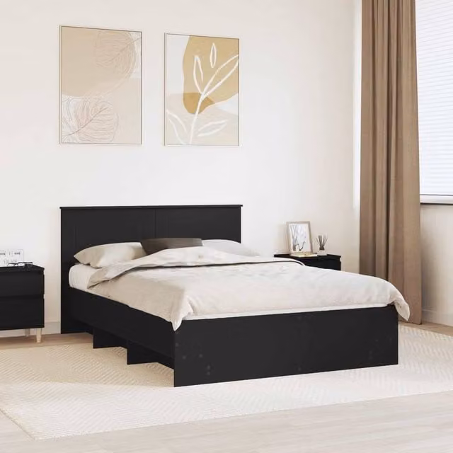 Berkfield Home Modern Bed Frame with Headboard in Black, Engineered Wood, W: 140 cm, L: 200 cm