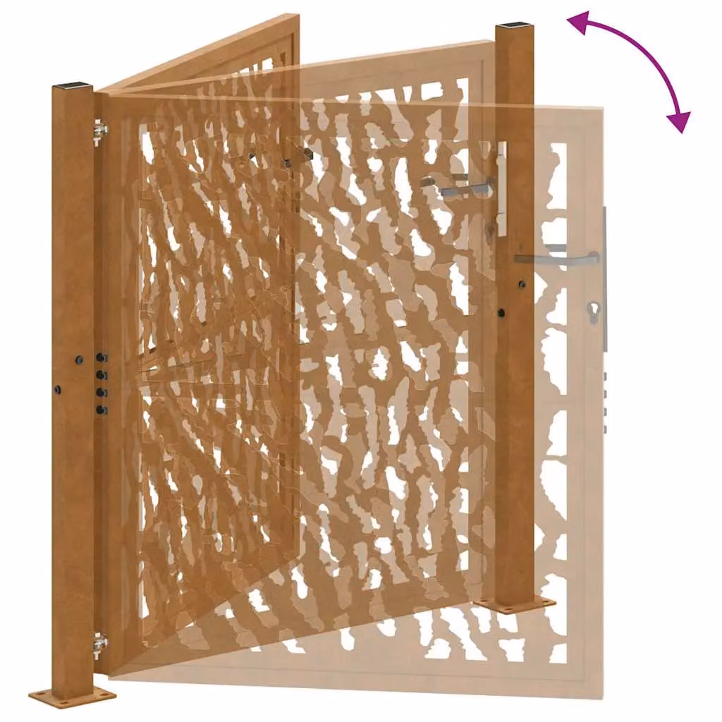 Berkfield Home Garden Gate in Brown Weathering Steel with Trace Design W/H: 105 x 105 cm – 5
