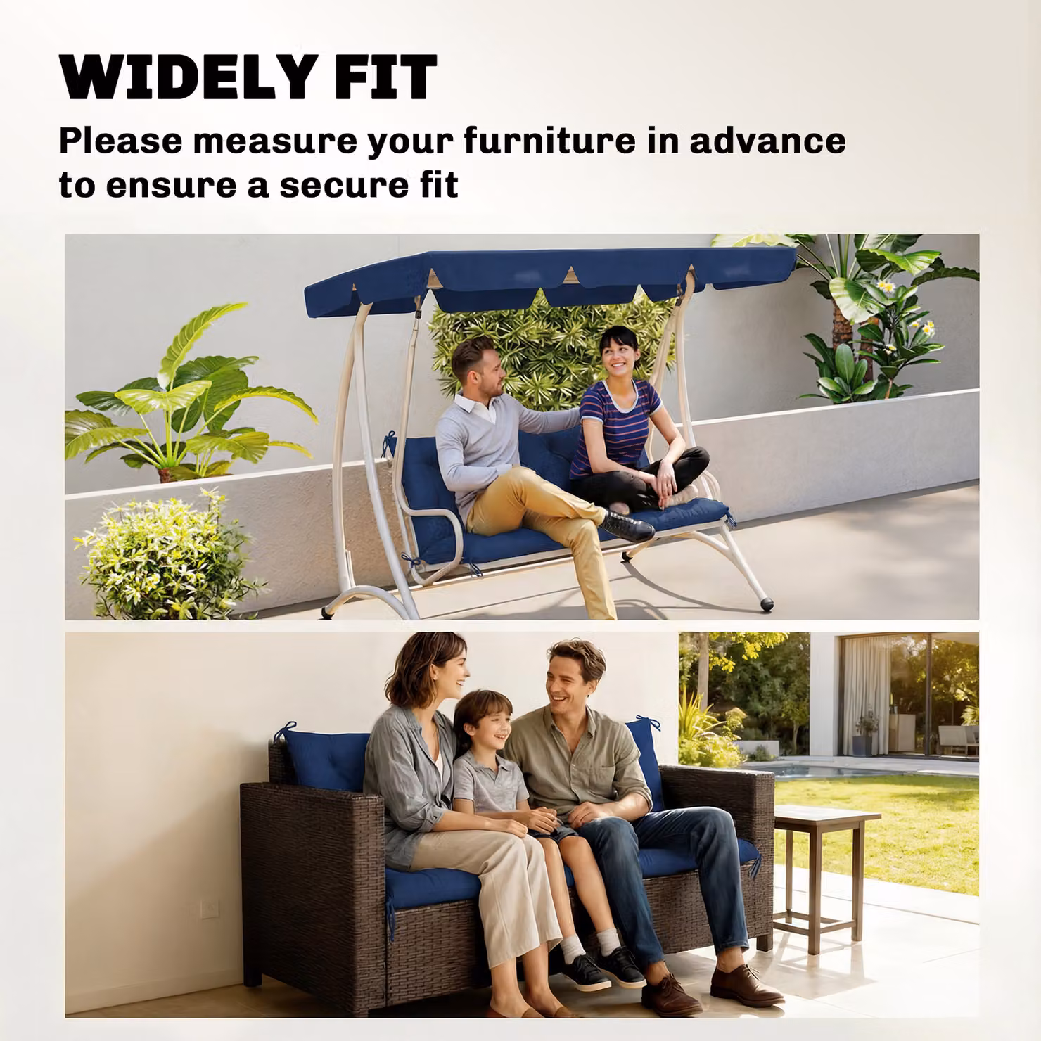 Outsunny 3 Seater Bench Cushion with Back and Ties, Dark Blue, W: 150 cm x D: 98 cm – 7