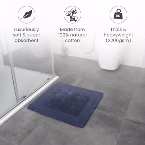 Allure Bath Fashions Elegance Reversible Heavyweight Cotton Shower Mat, Blue, W/D/H: 55 x 55 x 55 cm – 4