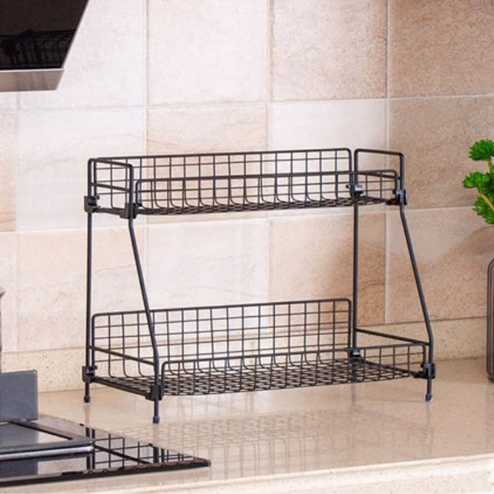 FLAVORA 2 Tier Black Metal Wire Kitchen Shelving, W/D/H: 41.5 x 16 x 30 cm – 2
