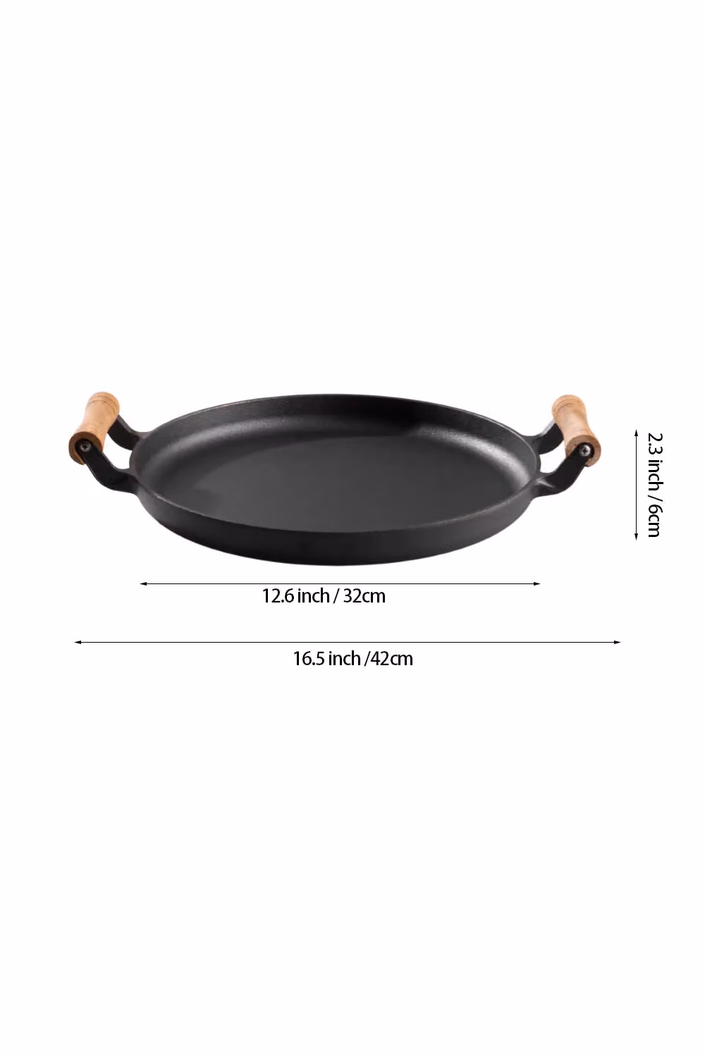 Living and Home Uncoated Cast Iron Dual-handle Round Skillet Frying Pan, Black, Diameter: 32 cm – 4