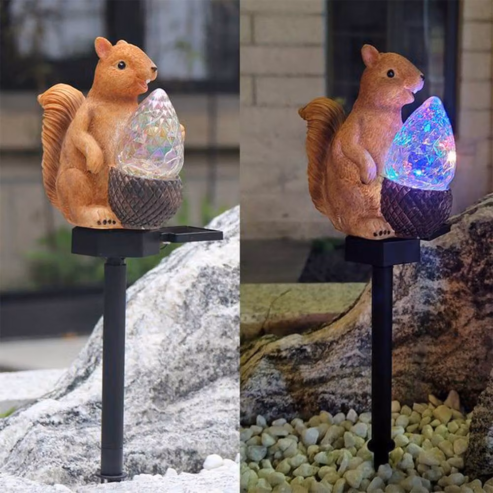Quipulse Solar Colourful Crystal Squirrel LED Ground Plug Light in Brown – 5