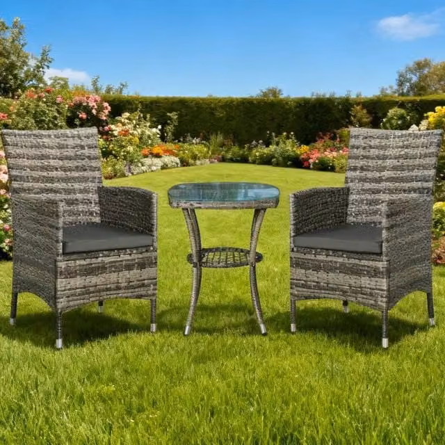 ERGOVEXA 3 Piece Rattan Bistro Set with Washable Cushions in Mixed-grey