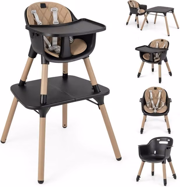 COSTWAY Convertible Baby Highchair with 2-Position Removable Tray, Brown