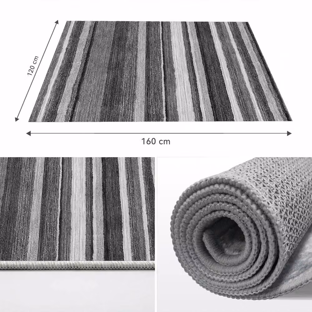 MCC Direct Modern Abstract Rectangular Microfibre Rug in Grey, W: 80 cm, L: 150 cm – 4