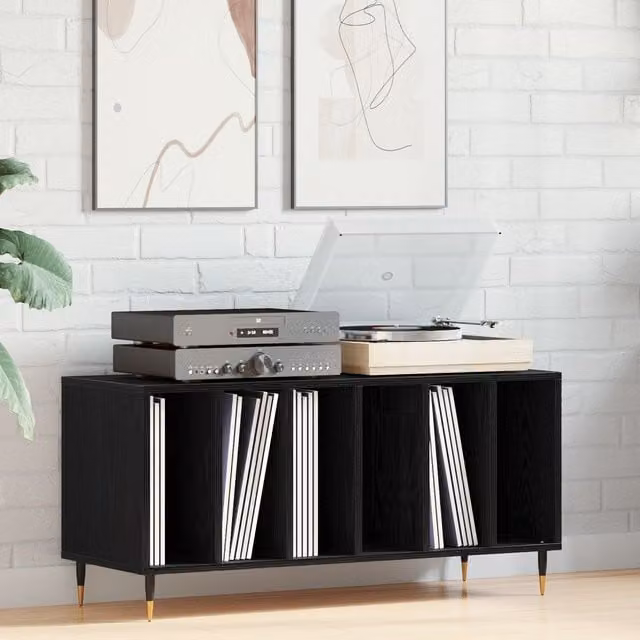 Berkfield Home Record Cabinet in Black Oak, W/D/H: 100 x 38 x 48 cm
