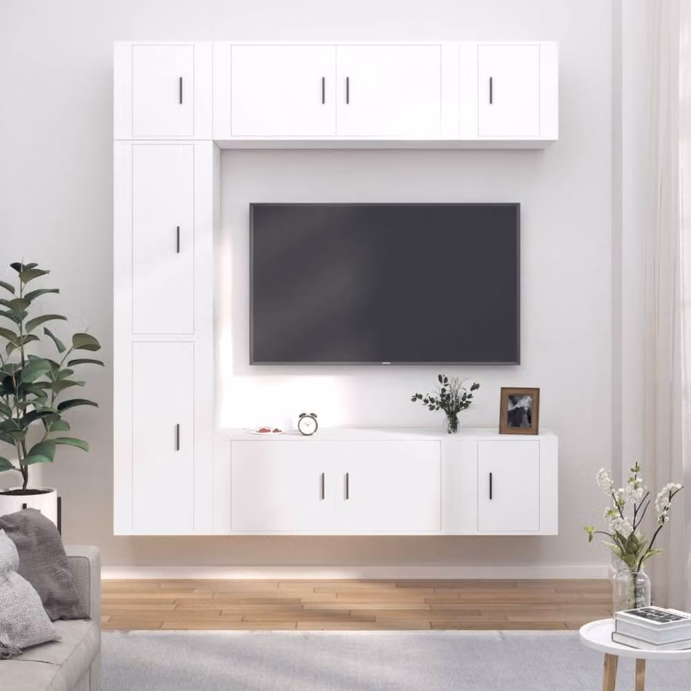 Berkfield Home 7 Piece White Engineered Wood Wall Mounted TV Cabinet Set – 2