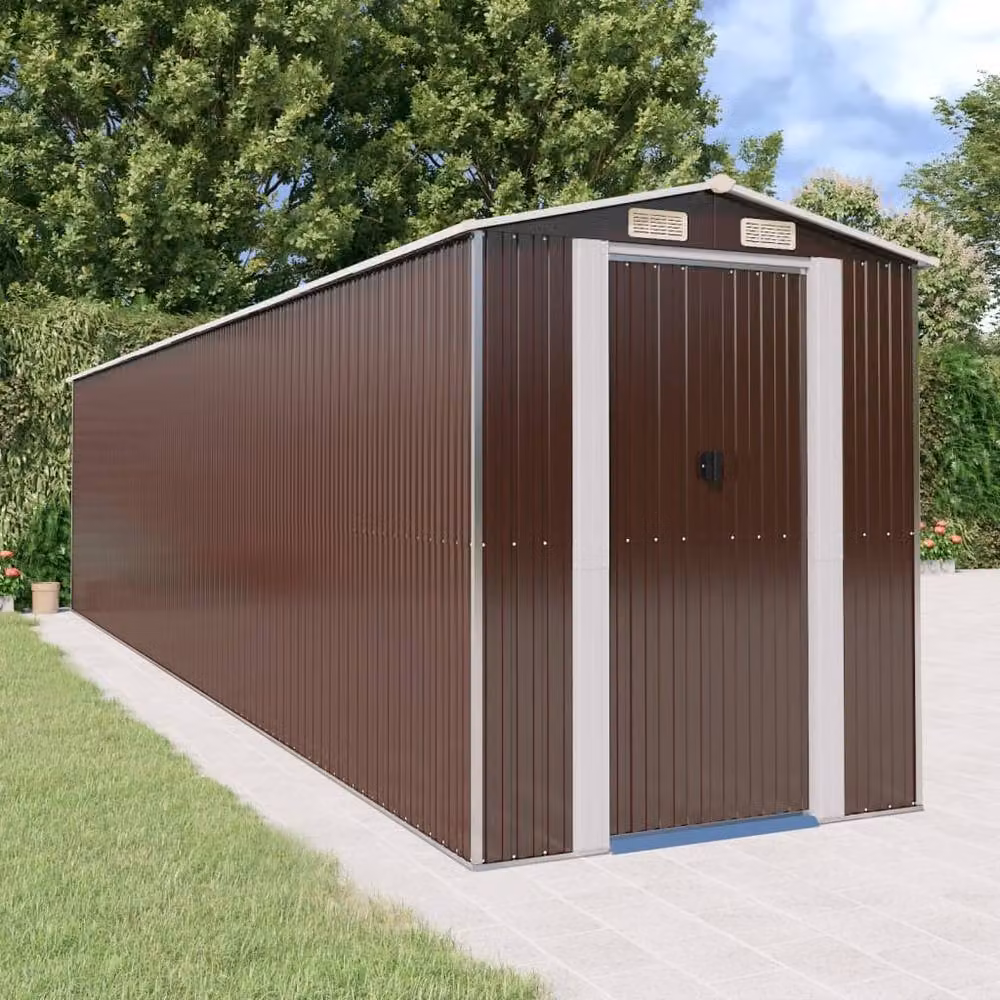 Berkfield Home Garden Shed in Dark Brown Galvanised Steel, W/D/H: 192 x 855 x 223 cm – 2