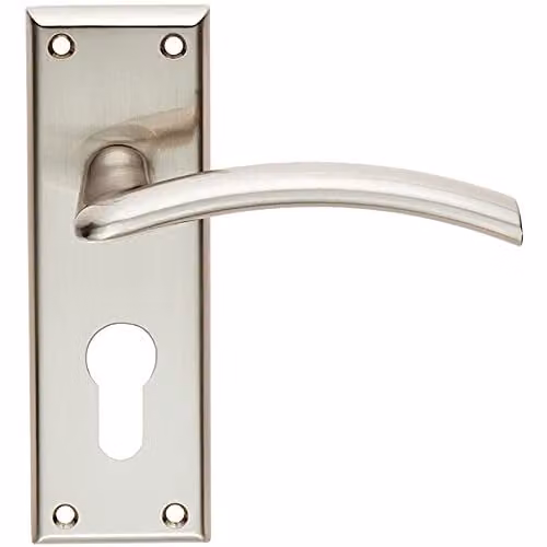 Loops Pair Arched Lever on Euro Lock Backplate Door Handle in Satin Nickel, W: 15.0 cm, H: 15.0 cm, D: 0.4 cm