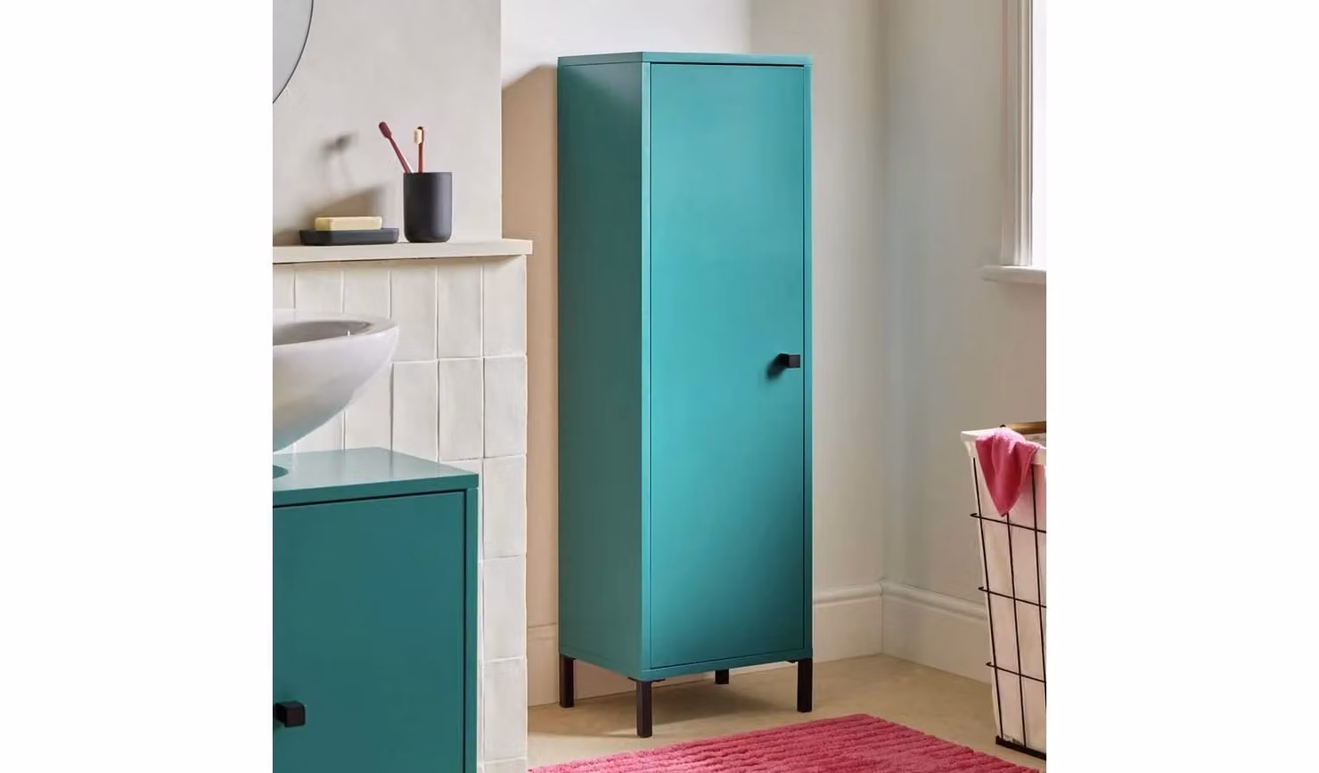Sonderborg Green Single Unit Freestanding Bathroom Storage Cabinet with Hinged Doors, W/D/H: 37.5 x 22.6 x 122.5 cm