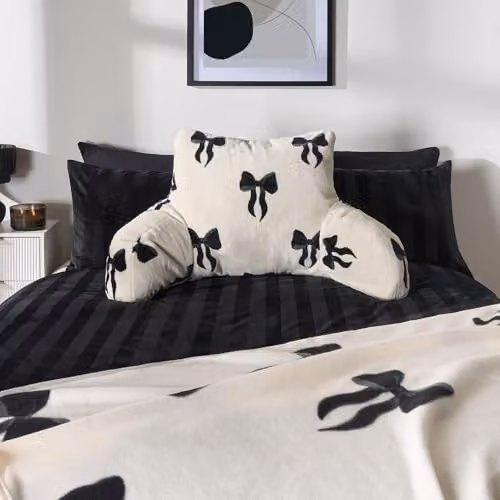 OHS Bow Print Cuddle Cushion in Black and White, Soft Fleece Reading Pillow, W/D/H: 65 x 40 x 40 cm – 8
