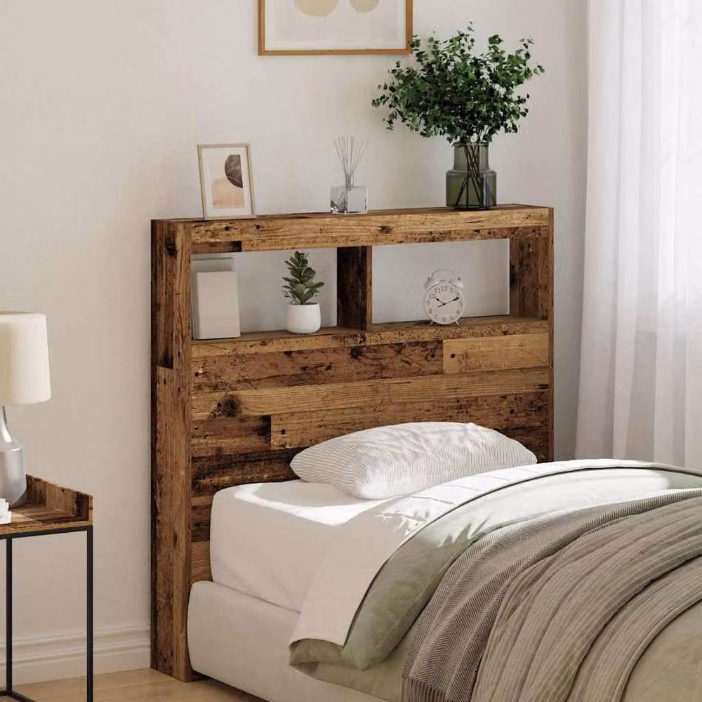 Berkfield Home Headboard Cabinet with Integrated LED Lighting in Old Wood Brown, W/D/H: 100 x 17 x 102 cm – 4