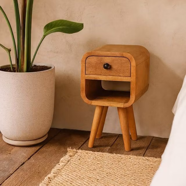Wyld Haus Cagliari Small Curve Mango Wood Bedside Table, Brown